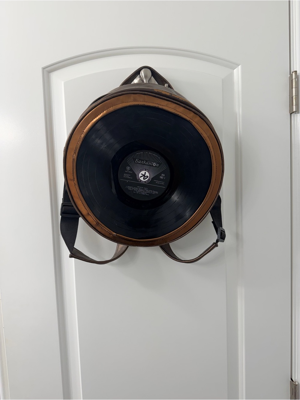 Vintage Round Vinyl Record Backpack - Brown and Black